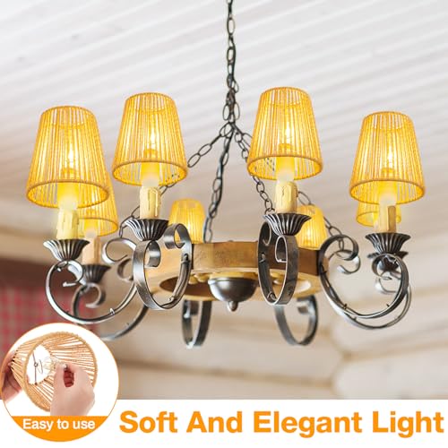 Riakrum 3 Pcs Chandelier Lamp Shades Set Small Lamp Shade for Pendant Wall Ceiling Lights Candle Bulbs Clip on Fitter Lampshade (Rattan,Brown)