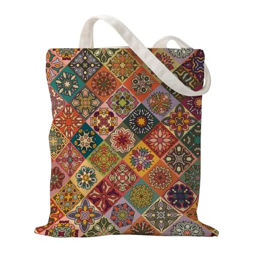 Boho Style Canvas Bag for Women Boho Fashion Tote Bag for Bohemian Lover - color: Bohotiles Bag