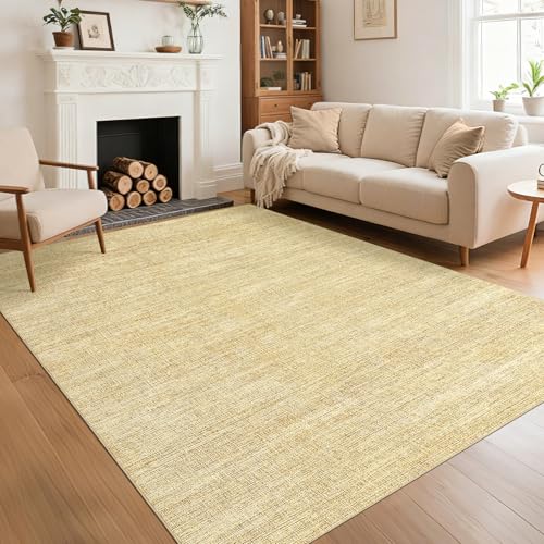 5x7 Washable Rugs Non Slip Minimalist Area Rug for Bedroom Soft Low Pile Solid Color Large Bedroom Throw Carpet Stain Resistant Classic Neutral Area Rug Plain Boho Rugs for Kitchen Nursery, Tan 5'x7' - color: Tan, size: 5' x 7' (Rectangular)