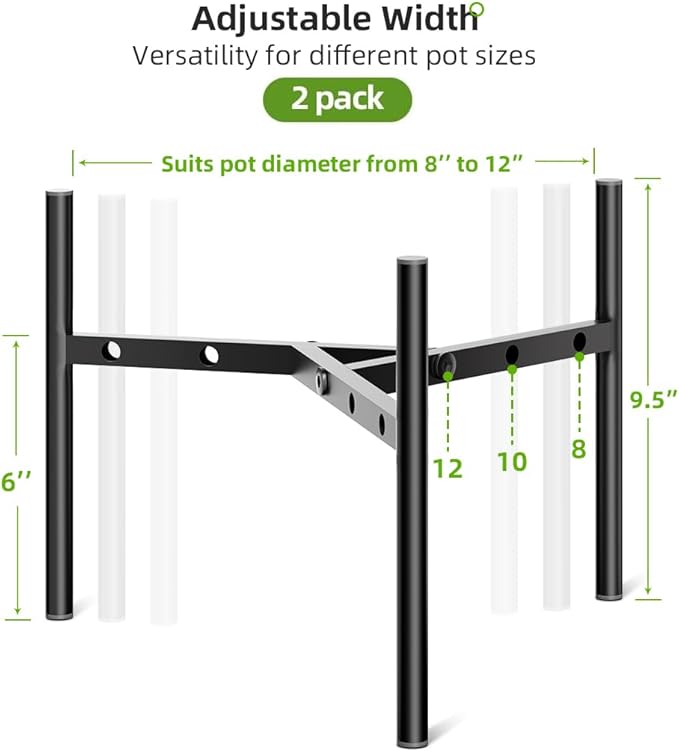 Plant Stand Indoor Adjustable Pot Holders, Metal Plant Stand Outdoor, Anti-Rust Black Metal Plant Holder for Outdoor Corner and Indoor clearance ,Fits 8"-12" Pots, 9.5" Height, 2 Pack