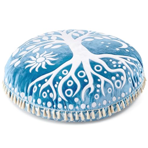 Hihealer Meditation Cushion, Large Velvet Floor Pillow for Yoga, Meditation & Mindfulness, Supportive Memory Foam Bolster (Blue) - color: Blue