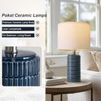 PoKat 20.75" Small Blue Table Lamps, Farmhouse Bedside Lamps for Bedroom Set of 2, Ceramic End Table Lamps for Night Stands Living Room, Modern Nightstand Desk Lamps, Dark Blue - color: 20.75'' Small - Dark Blue