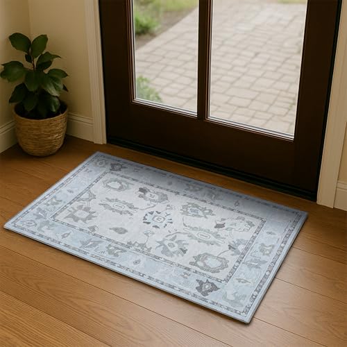 Fame Living Cream Beige Oushak Rug, Modern Small Rugs, Vintage, Turkish, Eclectic, Floral, Pastel, Washable, Door Mat, Doormat for Indoor Entrance, Entryway, Kitchen, Bathroom, Bedroom, Laundry, 2'x3' - color: Cream Beige, size: 2' x 3' (Rectangular)