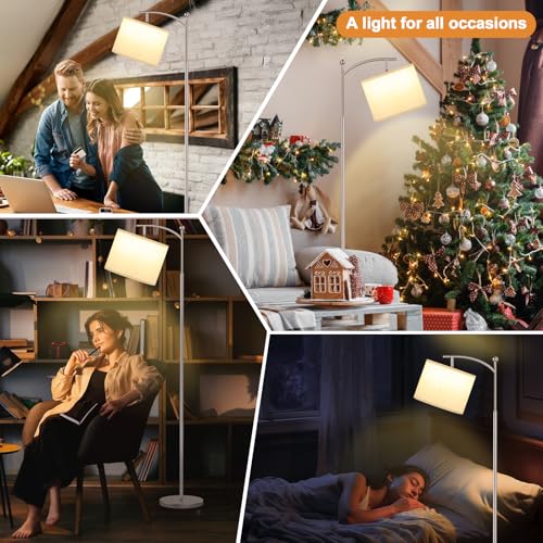 Ambimall 60" Floor Lamp for Living Room with 3 Color Temperatures, Adjustable Beige Shade with Light Gold Pole, Tall Lamp for Bedroom Office Classroom Dorm Room, 9W Bulb Included - color: Beige & Light Gold