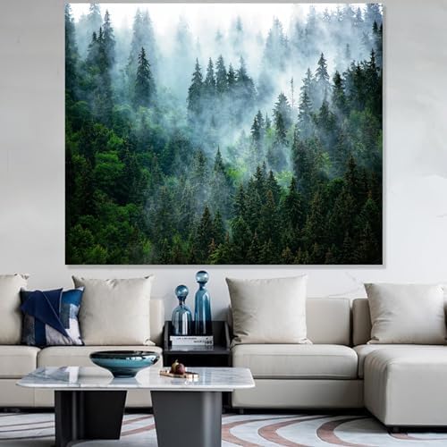 Atrippy Misty Forest Tapestry for Bedroom, Nature Mist Foggy Landscape Wall Tapestry Hanging, Green Trees Wall Art Vintage Retro Room Decor for Living Room College Dorm 51x60 Inches