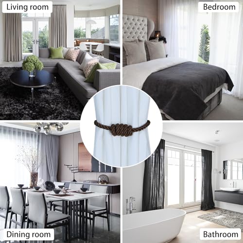 BEL AVENIR Magnetic Curtain Tiebacks, Decorative Drapery Holdbacks Modern Woven Tie-Backs with Exquisite Knot (Coffee, 2 Pack) - color: Coffee, size: 2 Pack
