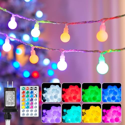 Minetom Color Changing Globe String Lights, 33 Feet 100 Led Fairy Lights Plug in with Timer Remote, Christmas Lights for Camping Dorm Party Wedding Indoor Outdoor Decoration (16Color + Multicolor) - color: RGB (Red, Green, Blue), size: 100LED