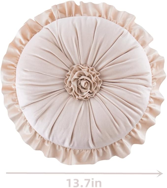 S SSOY Velvet Round Pillow - Ruffle Home Decoration Cushion for Sofa, Chair, Bed, Window, Floor, 13.7in