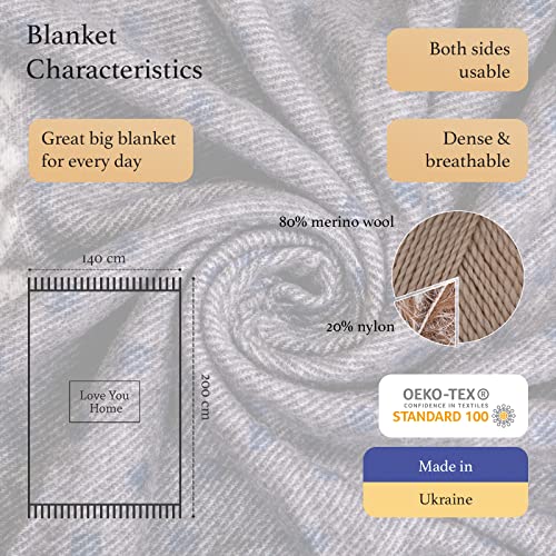 LYHome Merino Wool Blanket - Warm Throw for Cold Weather, Warmest Travel Outdoor Camping Blankets, Picnic Army and Military Throws, Comforter Soft & Cozy (55" x 79" Navy Blue with White Raindeers) - color: Navy Blue With White Raindeers