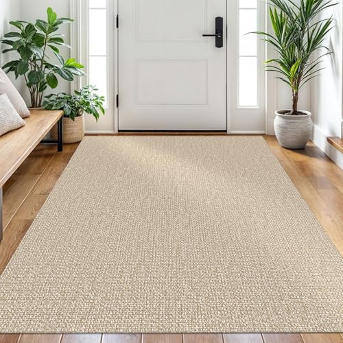 EARTHALL Washable Area Rug 4x6 Ft Non Slip Rugs for Entryway Braided Rubber Backed Bedroom Carpet Cotton Entry Rug Woven Floor Carpets for Bedroom Dining Room Living Room, Send/Beige - color: Sand/Beige, size: 4' x 6' (Rectangular)