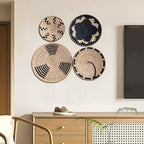 Wicker Wall Basket 4Pcs 8in/10in/12in Round Wall Basket Decor Boho Woven Wicker Hanging Decorative Ideal for Home Office Club Party