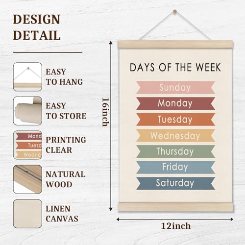 Days of the Week Poster Hanger Frame 16x12 Inch, Educational Posters for Toddler Kids, Days of the Week Learning Wall Art for Preschool Classroom, Homeschool Decor, Preschool Classroom Decor - color: Off-White A03