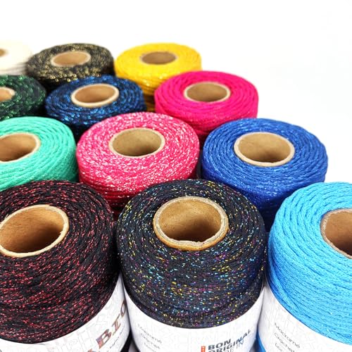 3mm Sparkle Polyester Macramé Cord - 150g/66yds Metallic Glitter Braided Cord for Crocheting Bags, Baskets, Macramé Plant Hangers & DIY Crafts, Machine Washable (6#Red Silver) - color: 6#red Silver