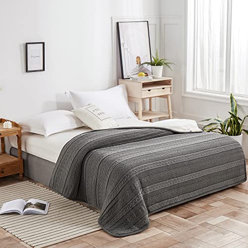 Longhui bedding Acrylic Cable Knit Sherpa Throw Blanket - Thick, Soft, Big, Cozy Grey Knitted Fleece Blankets for Couch, Sofa, Bed - Large 50 x 63 Inches Gray Coverlet All Season - color: Grey, size: 50" x 63", Standard