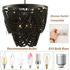 Boho Chandelier, Black Wood Beaded Chandelier Bohemia Light Fixture, Rustic Farmhouse Ceiling Light Fixture for Dinning Room Bedroom Living Room, 25.5 inch OD - color: Black 25.5"