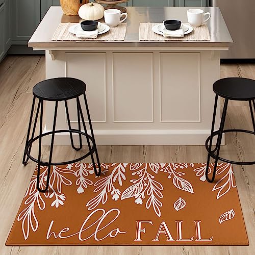Fall Door Mat, Pumpkin Leaf Welcome Mat for Front Door, Thanksgiving Autumn Indoor/Outdoor Non-Slip Rug, Farmhouse Home Porch Decorations 30" x 17" - color: Hello Fall