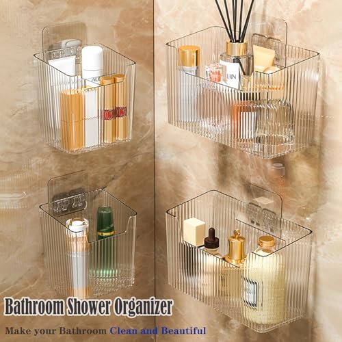 Lae Nuvole Set Of 2 Cabinet Door Organizer Wall Mounted Shower Basket, Shower Caddy Stackable Plastic Adhesive Organizer for Bathroom, Kitchen, Cabinet, Pantry, Makeup, BPA Free, Clear - color: Clear
