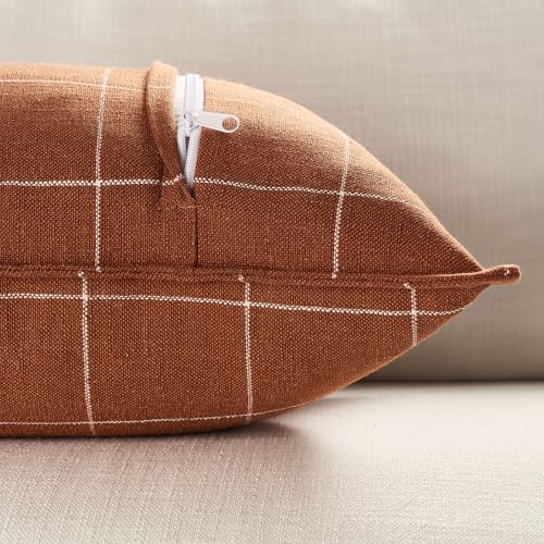 Rustic Farmhouse Decor Terracotta Plaid Throw Pillow Cushion Covers 18x18 Set of 2, Boho Decor Rust Decorative Throw Pillows 18 x 18, Burnt Orange Chenille Pillow Covers For Sofa and Couch - color: Terracotta Plaid Set of 2, size: 18" x 18" (Pack of 2)