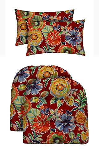 RSH DECOR: Tufted U-Shapes & Lumbars 2 of Each | 22" x 22” & 20" x 12" | Water-Resistant Spun Fabric | Outdoor Wicker Cushions & Support Pillows for Patio Furniture | Colsen Berry - Made in USA - color: Colsen Berry, size: 22" x 22" & 20" x 12"