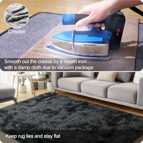 qulint 2x3 Black Grey Rug for Bedroom, Fluffy Small Area Rug for Living Room Soft Shag Fuzzy Bedroom Carpet, Shaggy Modern Alfombras for Kids Boys and Girls Decor (2ft x 3ft, Tie-Dyed Black Gray) - color: Blackgrey, size: 2' x 3' (Rectangular)