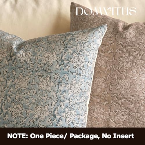 DOMVITUS Floral Pillow Covers 20x20 Throw Pillow Covers Block Print Vintage Decorative Neutral Pillow Cover for Couch Bed Living Room Light Blue 1PC - color: Light Blue, size: 20" x 20" (Pack of 1)