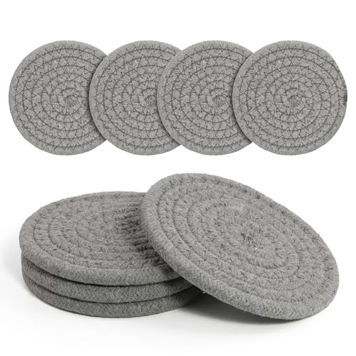 Coasters Set of 4 for Drinks, Cotton Woven 4 Colors Absorbent Boho Coasters for Home Decor Cups - Hot or Cold Drink Thickened (Light Grey) - color: Light Grey