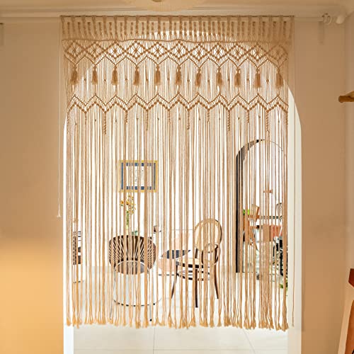 Mkono Macrame Curtain Large Boho Woven Wall Hanging Window Curtains Handmade Bohemian Decor for Window Doorway Closet Wedding Backdrop Arch Bedroom Living Room Apartment, 51''Wide x 70''Long - size: 51"W x 70"L
