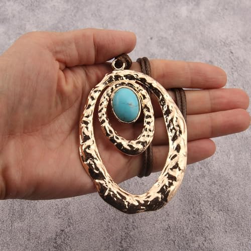 Leather Necklace for Women Long Boho Pendant Hippie Choker Necklace Bohemian Layered Leather Rope Wooden Jewelry Gifts - style: Chunky Boho Long Necklace