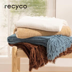 RECYCO Throw Blanket Soft Cozy Chenille Throw Blanket with Fringe Tassel for Couch Sofa Chair Bed Living Room Gift (Beige, 60" x 80") - color: Beige, size: 60'' X 80''