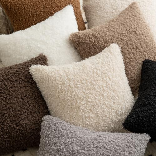 Pack of 2 Curly Teddy Wool Faux Fur Throw Pillow Covers Fuzzy Accent Soft Sherpa Pillowcases Sheepskin Fleece Decorative Cushion Case for Sofa Couch Living Room 22x22 Inch Bronze - color: Bronze, size: 22" x 22" (Pack of 2)