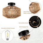 Boho Light Fixtures Ceiling Mount,Mini Rattan Chandelier Light Fixture with Dimmable LED Bulb,Hand Woven Ceiling Light Fixtures Flush Mount for Hallway Bedroom Kitchen Entryway Living Room - color: B-brown
