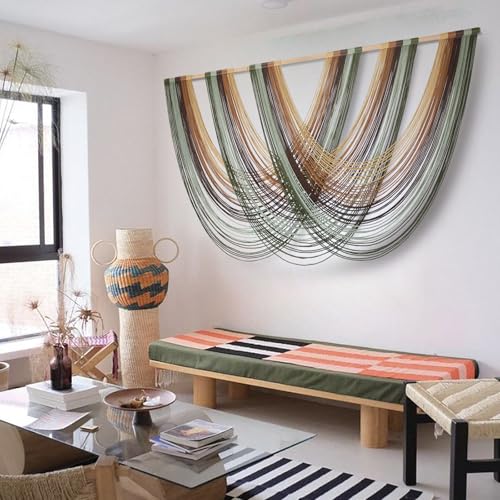 Flber Macrame Wall Hanging Boho Wall Decor Yarn Wall Art Tapestry Bedroom Living Room Nursery Apartment Home Decor 57" W x 31" L - color: Yellow Green