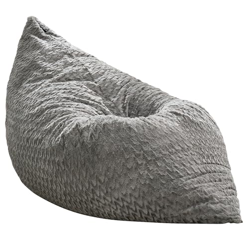 Hobestluk 3 in 1 Bean Bag Chair Giant Bean Bag Chairs for Adults with Chevron Plush Fur Cover Convertible Bean Bag Floor Cushion with Machine Washable Cover for Living Room (Chevron Plush Grey) - color: Lead Grey
