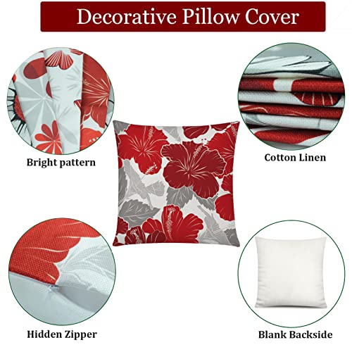 COMMINY Red Grey Pillow Covers 18x18 Set of 6 Decorative Burgundy Daisy Throw Pillow Cover for Couch Modern Farmhouse Cushion Pillow Case for Living Room Patio Home Decor - color: Red Grey Daisy, size: 18" x 18" (Pack of 6)