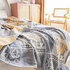 MEJU Elephant Check Geometric Muslin Lightweight Summer Blanket for Bed Sofa Couch, 100% Combed Cotton 2 Layer Soft Warm Quick Dry Throw Blanket Bed Coverlet Sheet Blue F/Q 80 in X 90 in - color: Elephant Blue, size: F/Q 80 in x 90 in