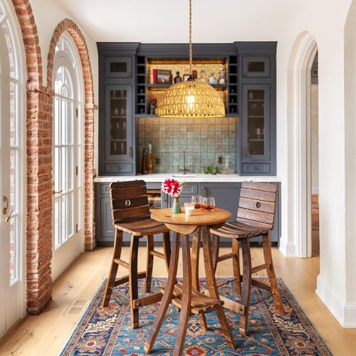 Boho Pendant Light Plug in: Rattan Hanging Lamp with 14.7ft Plug in Cord, Adjustable Height Hand Woven Hanging Light Fixture for Living Room, Bedroom, Dining Room, Kitchen, E26 No Bulb