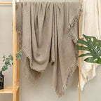 GLORY SEASON 100% Cotton Throw Blanket in Light Brown Jacqard Weave Fabric with Fringe Soft All Season Cover for Bed Couch and Living Room Sofa,Chair 50x60 Inches - color: Light Brown