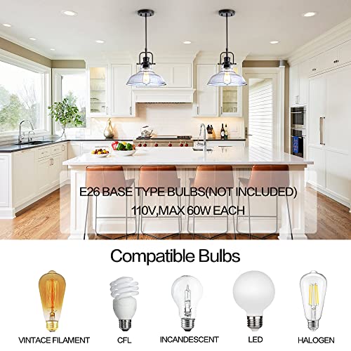 Zlepmlla Glass Pendant Light，Black Pendant Light Fixtures with Seeded Glass Shade, Adjustable Height Hanging Lights for Hallway, Kitchen Island, Dinning Room（Bulb not Included） - color: Black