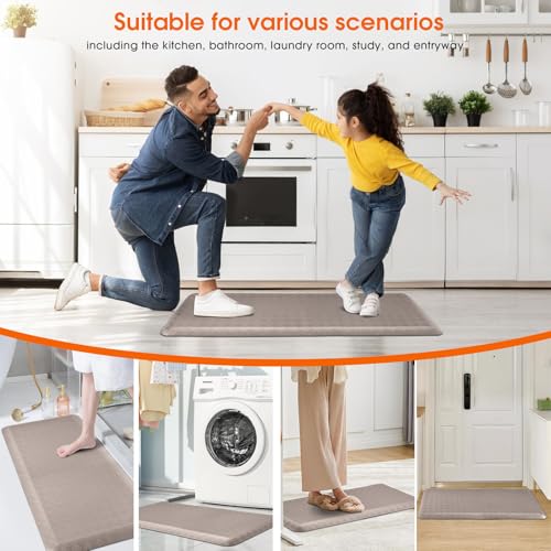 4/5 Inch Extra Thick Kitchen Mats for Floor,Non Slip Anti Fatigue Kitchen Rugs,Waterproof Stain Resistant Sink Mat,Cushioned Standing and Comfort Mats for Office (17"x39" Khaki) - color: Khaki, size: 39"L x 17"W x 0.8"Th