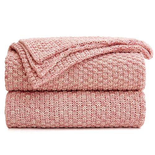 Longhui bedding 100% Cotton Knitted Throw Blanket – Pink, Soft & Cozy, Machine Washable, 51"x63" – Perfect for Living Room, Couch, Sofa, Bed or Travel - color: Pink, size: 51" x 63", Standard