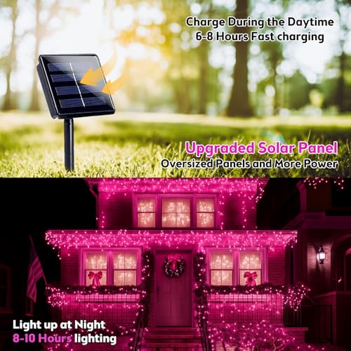 Extra-Long 144FT Solar String Lights for Outside, 2 Pack 400LED Solar Valentine's Day Lights Outdoor Waterproof, Copper Wire 8 Modes Fairy Twinkle Solar Lights for Tree Garden Party Xmas (Pink) - color: Pink, size: 2 Pack-400LED