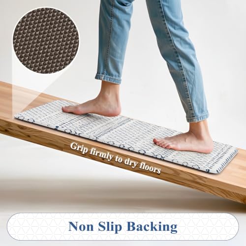 KIMODE Kitchen Mats 2PCS Cushioned Anti Fatigue Boho Kitchen Rugs and Mats Non Slip Waterproof Kitchen Mats for Floor Comfort Foam Standing Desk Mat for Home Office Sink Blue White Laundry Room Decor - color: Light Blue Diamond, size: 17.3" x 47 "+ 17.3"