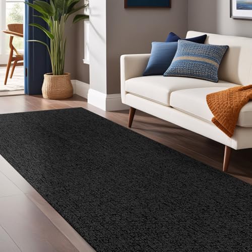 Luul Home Easy Jute Rugs 2x7 Dark Gray Color Living Room Indoor Outdoor Runner Rug for Farmhouse Patio and Kitchen Rug High Traffic Washable Easy to Clean Solid Woven Design Outside Carpet (2 x 7) - color: Dark Gray, size: 2' x 7' (Rectangular)