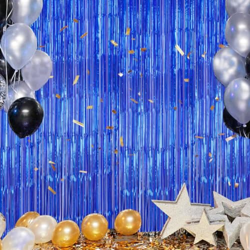 DECOCKRAT 2 Pack Foil Fringe Backdrop - Royal Blue Shiny Tinsel Curtains for Party Decoration/Photo Booth Props - 3.3x6.6 FT Metallic Foil Backdrop for Birthday, Wedding, Graduation, Christmas. - color: Royal Blue