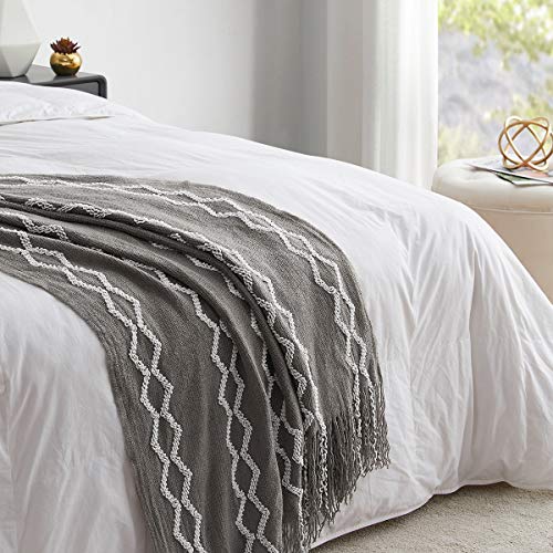BOURINA Fluffy Chenille Knitted Fringe Throw Blanket Lightweight Soft Cozy for Bed Sofa Chair Throw Blankets Grey 60" x 80" - color: A-grey, size: 60"×80"