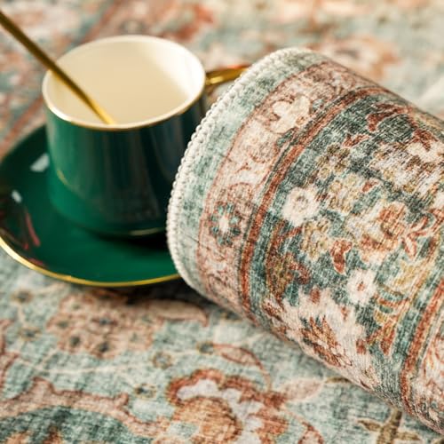 Washable Oriental Hallway Runner Rug - 2x6 Rugs for Living Room Soft Carpet for Bedroom Kitchen Waterproof Floral Distressed Indoor Stain Resistant Non-Shedding Floor Carpets (Green, 2X6) - color: Green, size: 2' x 6' (Rectangular)