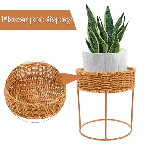 Hemoton Boho Plant Stand: Rattan Planter Basket - Desktop Succulent Flower Stand - Small Flower Pot Holder Rack - Planter Shelf For Living Room Balcony And Tabletop