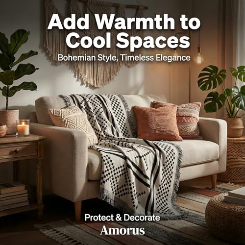 amorus Bohemian Throw Blanket Chenille Jacquard Tassels Cover, 63"*71",NO.2 | Boho Style blankets, modern Geometric, warm & cozy. For couch, bed, outdoor, car - color: Pattern 2, size: 63x71 in