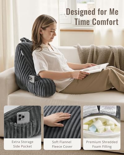 Blissful Diary Reading Pillow for Sitting in Bed, Flannel Back Pillow Bed Sitting Up for Adult & Children, Backrest Cushion for Sit Up in Couch or Floor, Dorm Essentials, Dark Gray - color: Fuzzy Dark Gray, size: Standard(18inch)