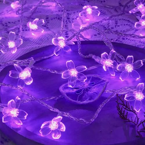 JACUXLSS Decorative Flower String Lights, 33ft 100 LED Clear Wire Plug in Fairy Lavender Cherry Blossom Easter Christmas Hanging Decorations, Violiet Wedding Party Indoor Outdoor Decorations (Purple) - color: Purple